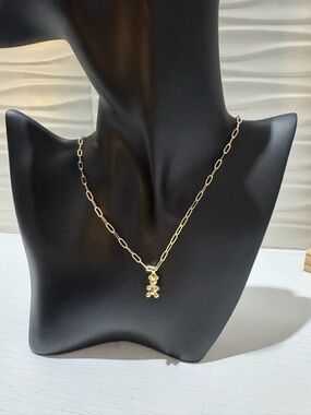 Gold Teddy Bear Pendant Chain Necklace - Women Jewelry